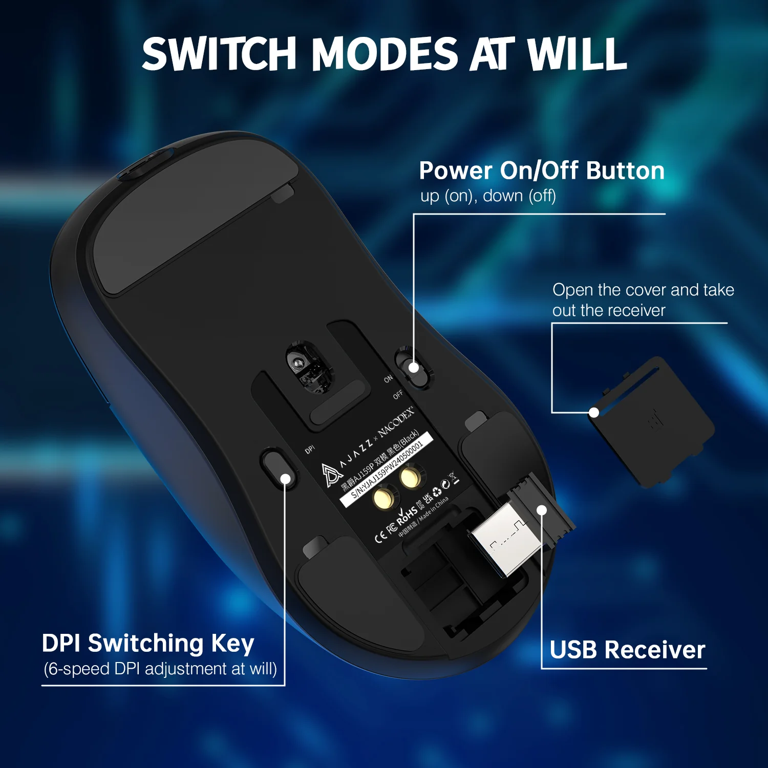 ATTACK SHARK x AJ159P Tri-mode Gaming Mouse with with Magnetic Charging Dock - Image 18