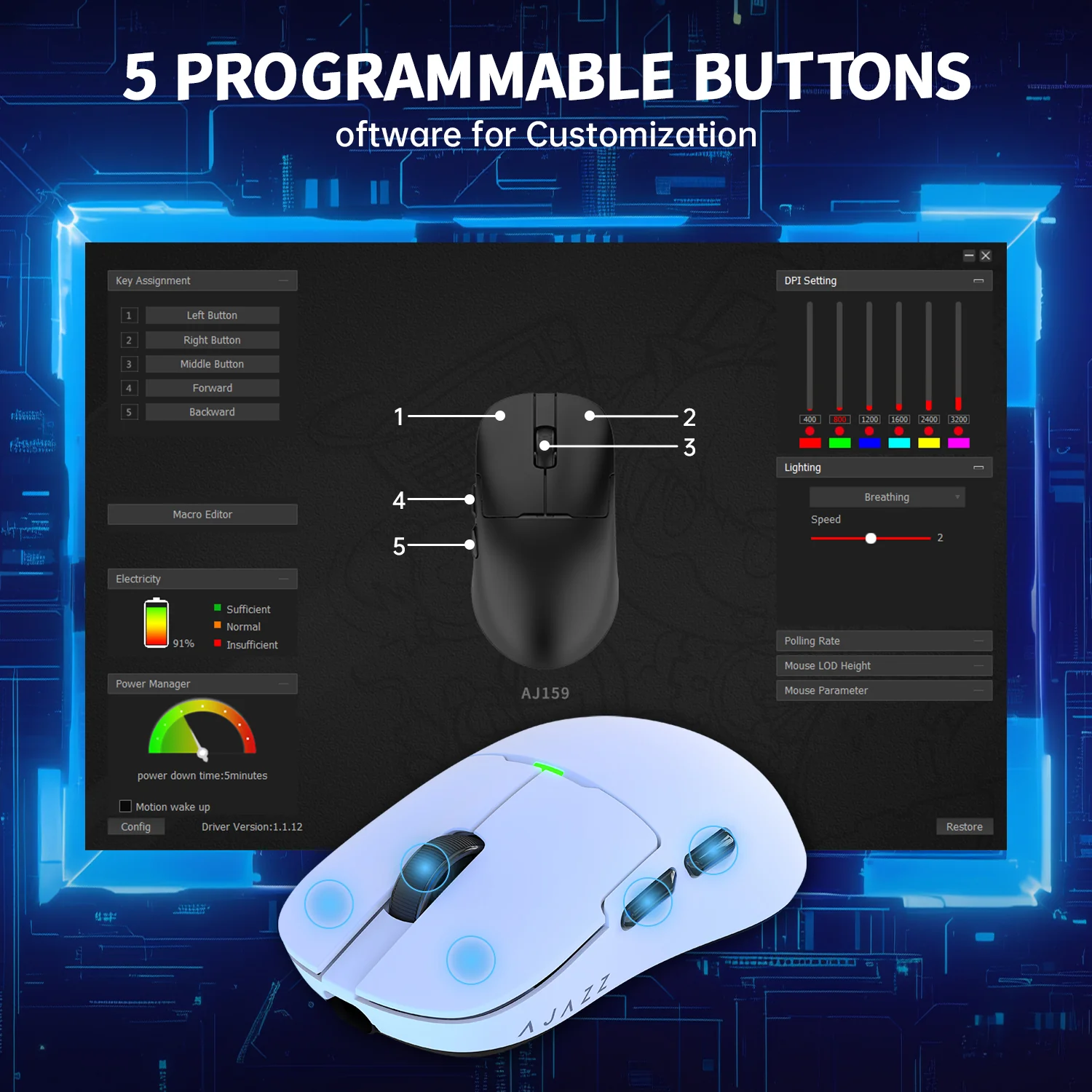 ATTACK SHARK x AJ159P Tri-mode Gaming Mouse with with Magnetic Charging Dock - Image 8
