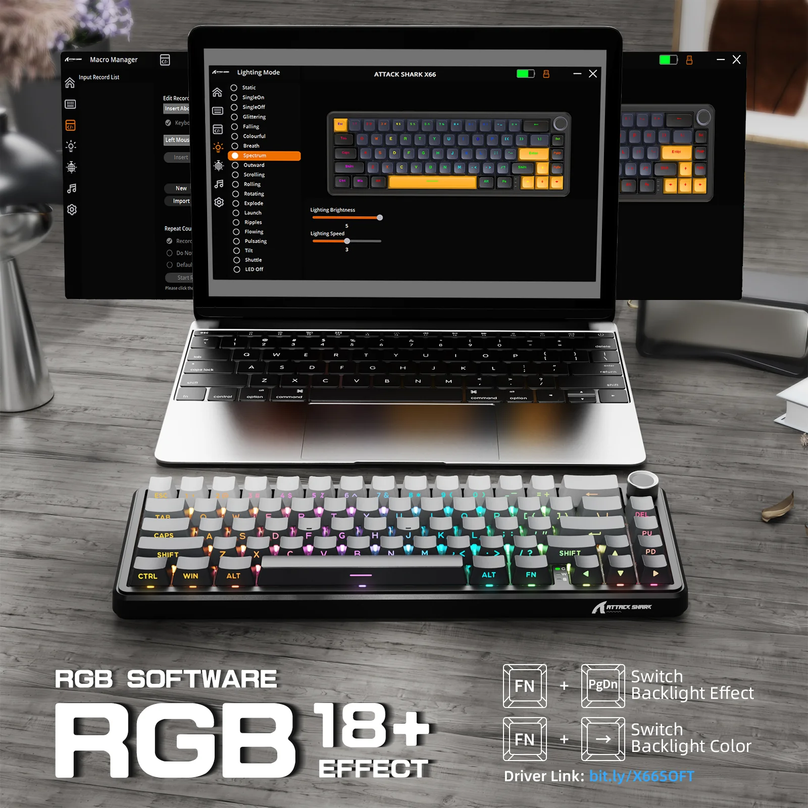 ATTACK SHARK X66 Wireless Mechanical Keyboard with 8K Coiled Cable - Image 7