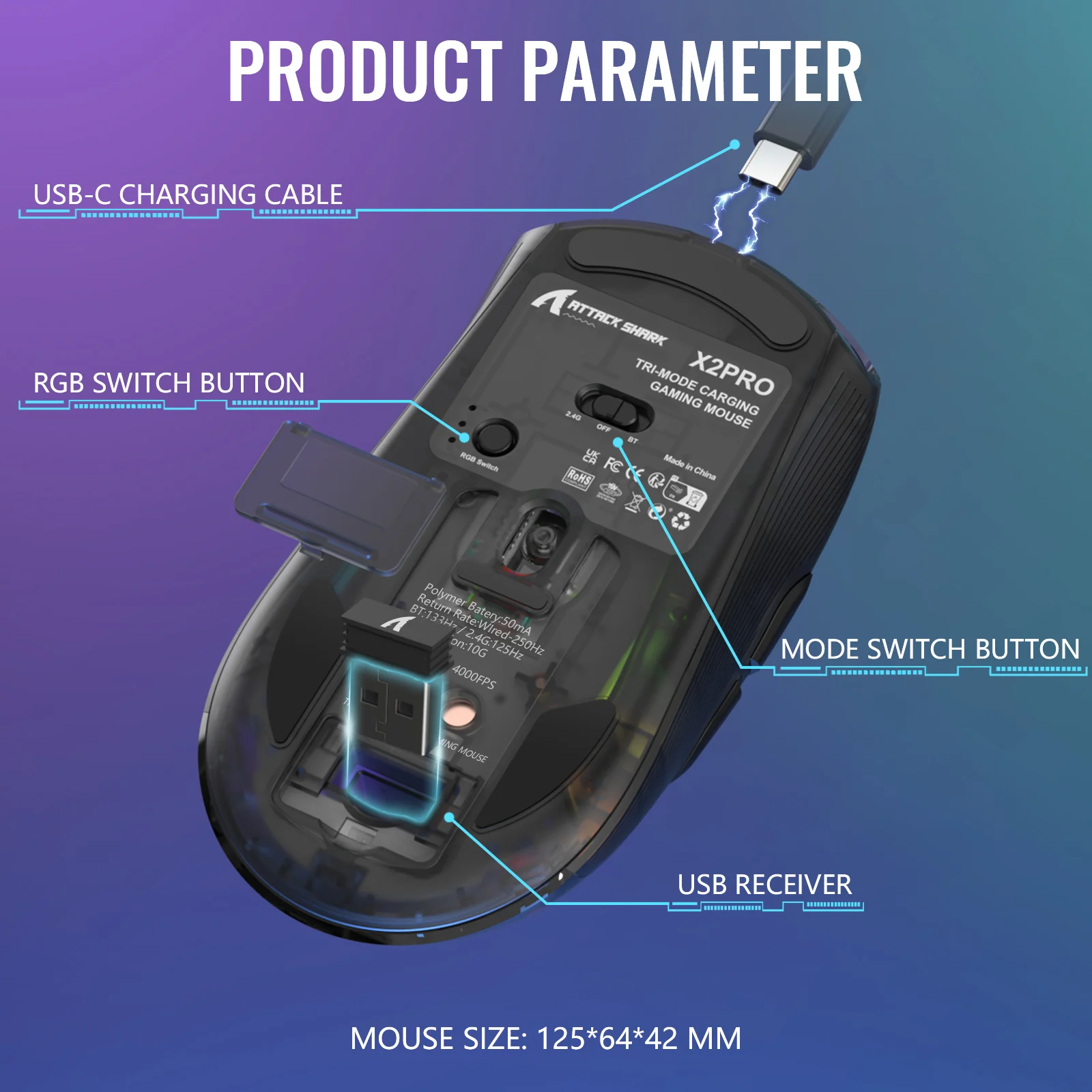 ATTACK SHARK X2PRO Wireless Gaming Mouse with Charging Dock - Image 9